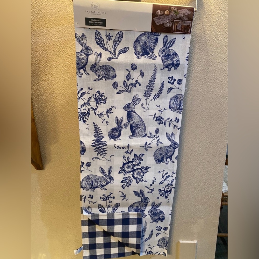 The Farmhouse Blue & White Rabbit Toile Table Runner 16”x90” Brand New! LAST ONE - Picture 5 of 6